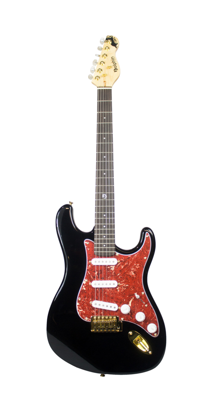 Guitarra ST Rocket Preta C Ferragens Douradas Dolphin