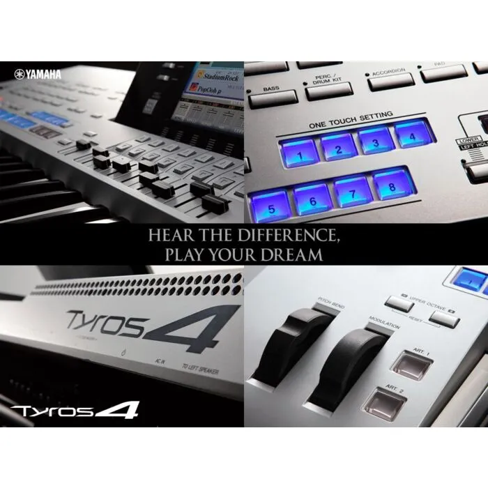 Workstation Digital de alta qualidade sonora e tecnológica. Em sua categoria, o Tyros4 não tem comparação com nenhum outro instrumento existente no mercado. 4ª geração do Tyros com foco no novo Vocal Harmony 2 e conteúdo interno melhorado. As cores e acab